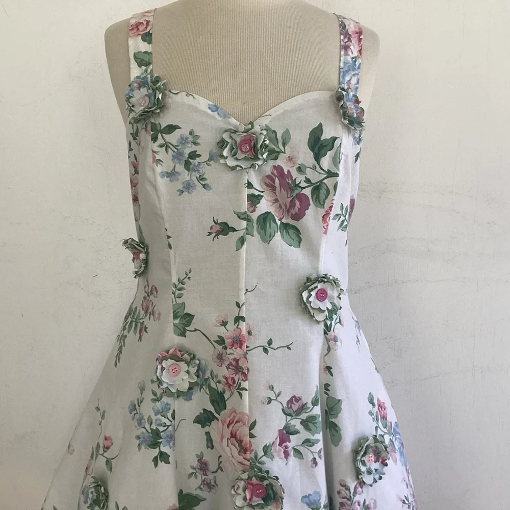 Upcycle Annie Fit/Flare Sweetheart Neckupcycled Floral Kentucky Derby Dress.L - Picture 2 of 14